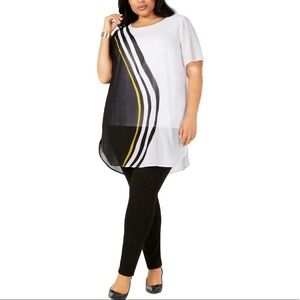 Alfani White Black Striped Short Sleeves Tunic Top